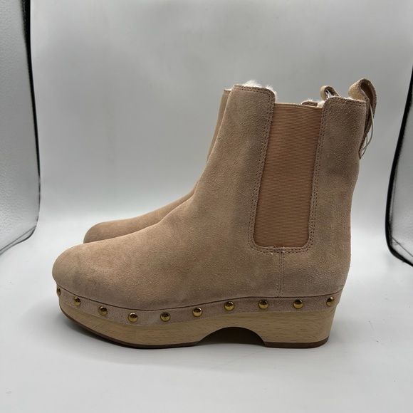 Jcrew Sz 7 Faux Fur Lined Clog Beige Suede Ankle Boots - Picture 3 of 12